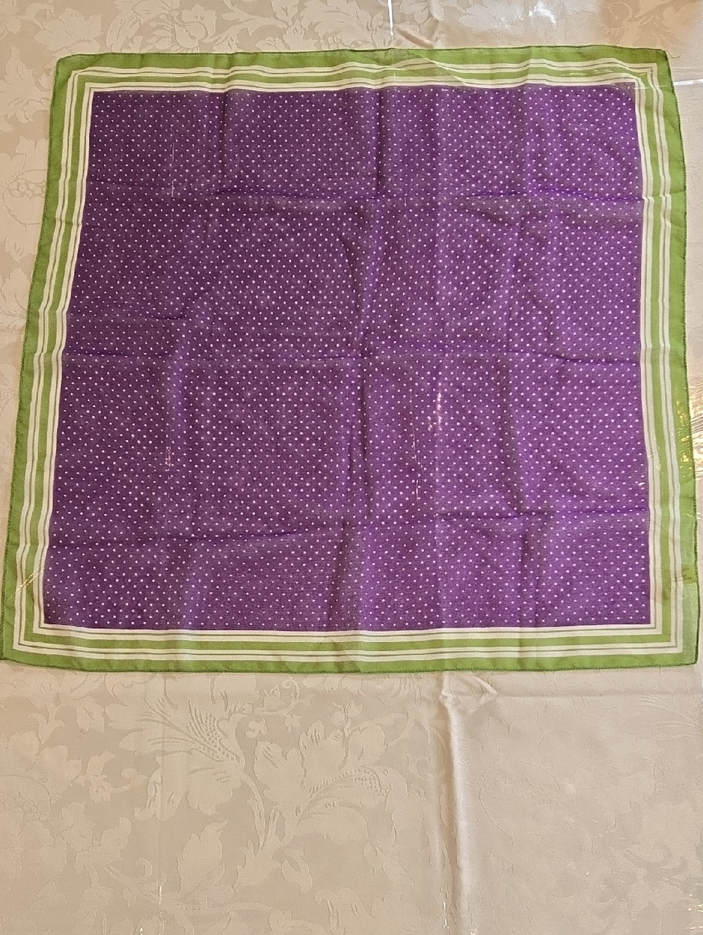 Purple Polka Dot Decorative Scarf Accessory Square with Green Border